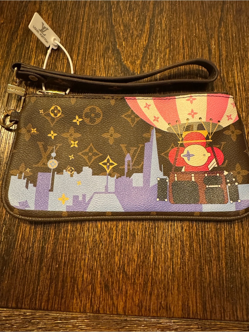 Zip Pouch with Red Interior and Brown Monogram Trim